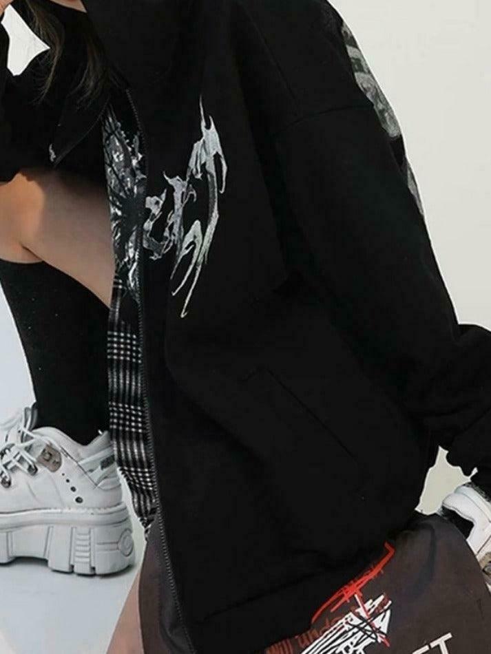 Y2K Street Butterfly Print Zip Up Oversized Hoodie