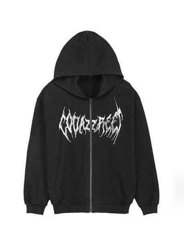 Y2K Street Butterfly Print Zip Up Oversized Hoodie