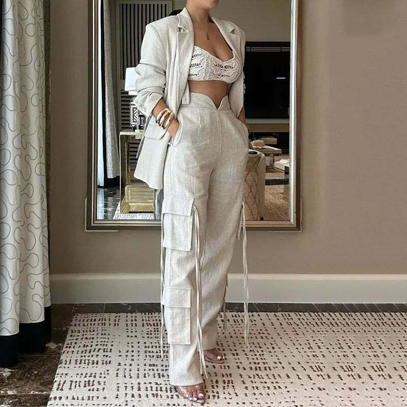 Y2K Street Cargo Pants Suit with Coquette Aesthetic and Grunge Style for Women