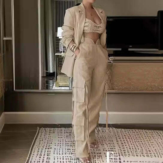 Y2K Street Cargo Pants Suit with Coquette Aesthetic and Grunge Style for Women