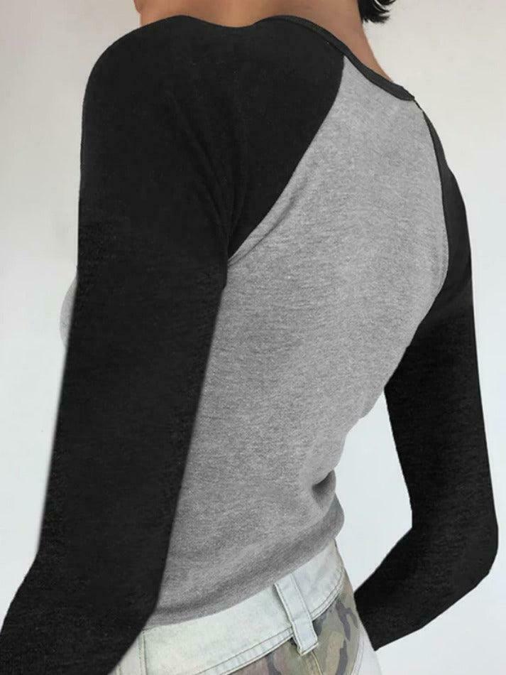 Y2K Street Portrait Print Raglan Ribbed Long Sleeve Knit - Coquette Aesthetic Grunge Style