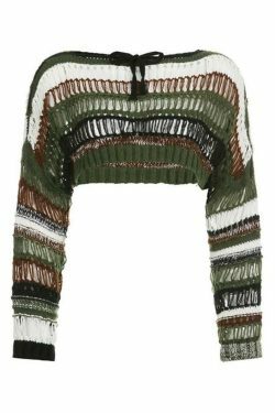 Y2K Stripe Cutout Crochet Top: Coquette Aesthetic Grunge Style, Cute Pastel Goth Fashion