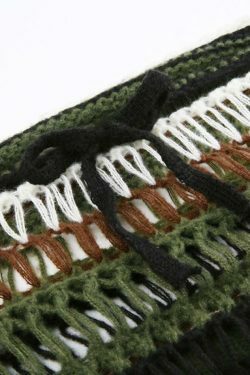 Y2K Stripe Cutout Crochet Top: Coquette Aesthetic Grunge Style, Cute Pastel Goth Fashion