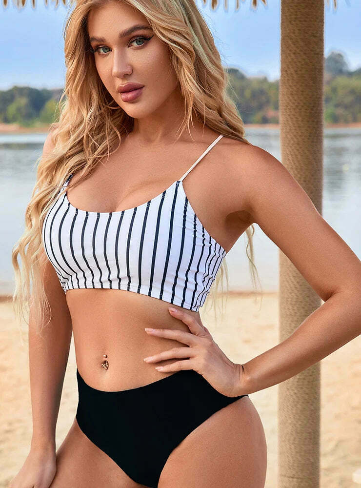 Y2K Striped Beach Bikini: Sexy High Waist Split for Women's Fashion