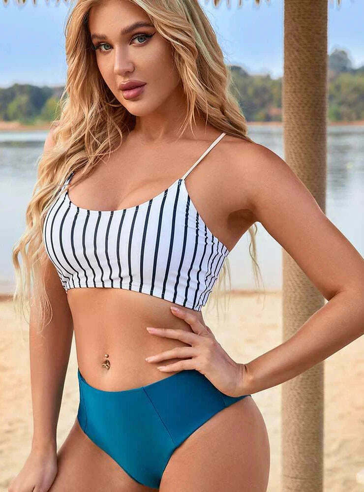 Y2K Striped Beach Bikini: Sexy High Waist Split for Women's Fashion