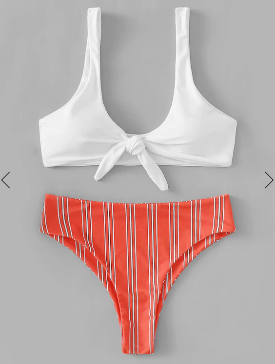 Y2K Striped Bikini Set with Front Knot - Coquette Aesthetic Swimwear