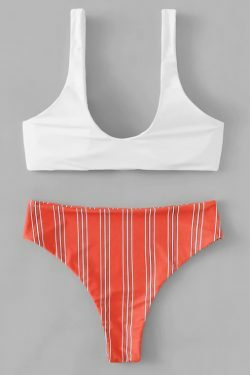 Y2K Striped Bikini Set with Front Knot - Coquette Aesthetic Swimwear
