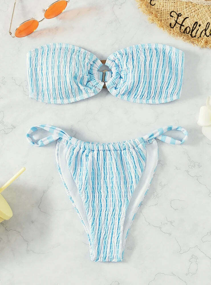 Y2K Striped Cable Bikini: Sexy Tube Top for Niche Women Fashion