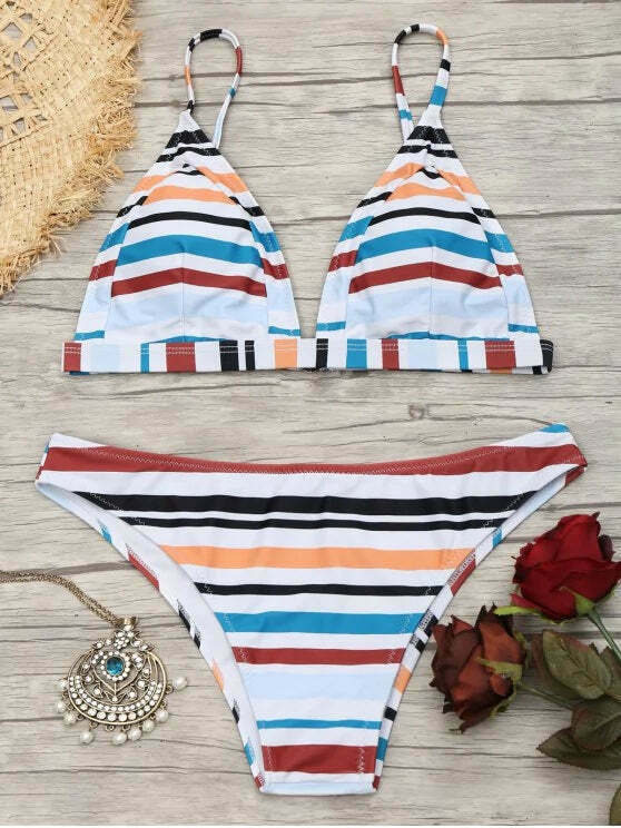 Y2K Striped Cami Swimsuit: Coquette Aesthetic, Grunge Style, Cute Tops, Pastel Goth