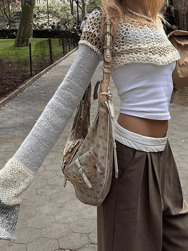 Y2K Striped Crochet Top: Coquette Aesthetic, Grunge Style, Cute Pastel Goth Fashion