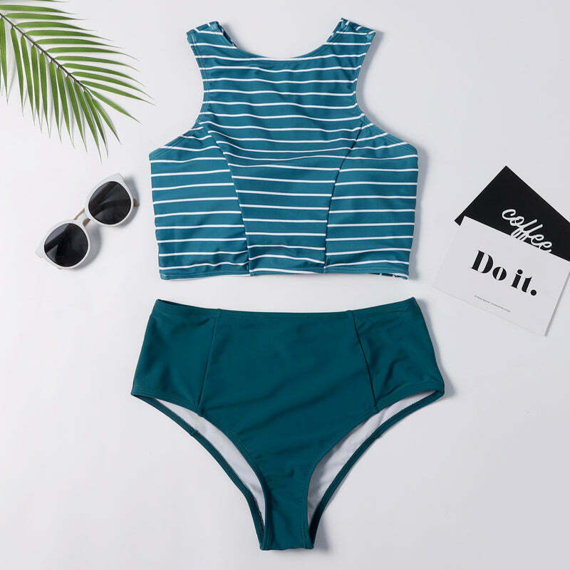Y2K Striped High Waisted Bikini Set - Coquette Aesthetic Swimwear for Women