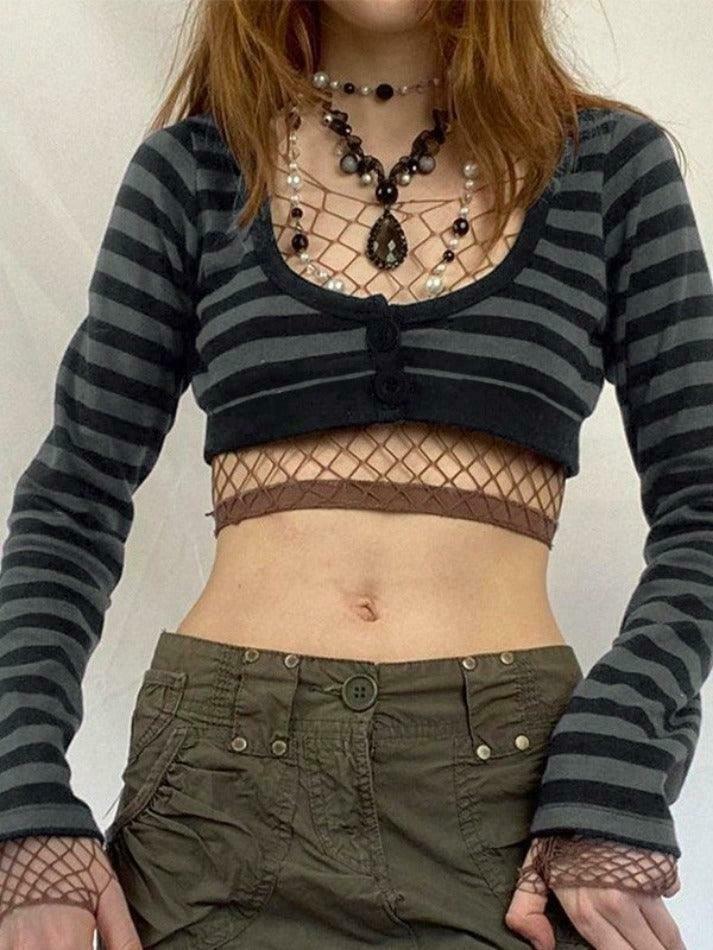 Y2K Striped Knit Top: Coquette Grunge Style, Cute Crop, Pastel Goth, Cargo Skirt, Old Money, Pre