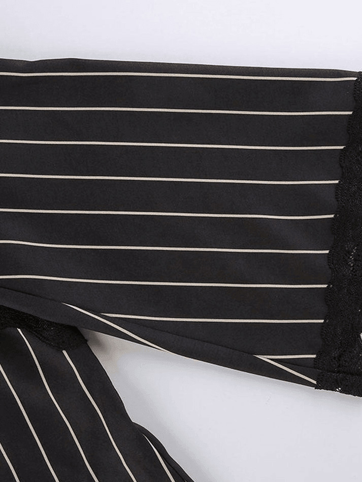 Y2K Striped Lace Panel Long Sleeve Blouse: Coquette Aesthetic, Grunge Style, Pastel Goth