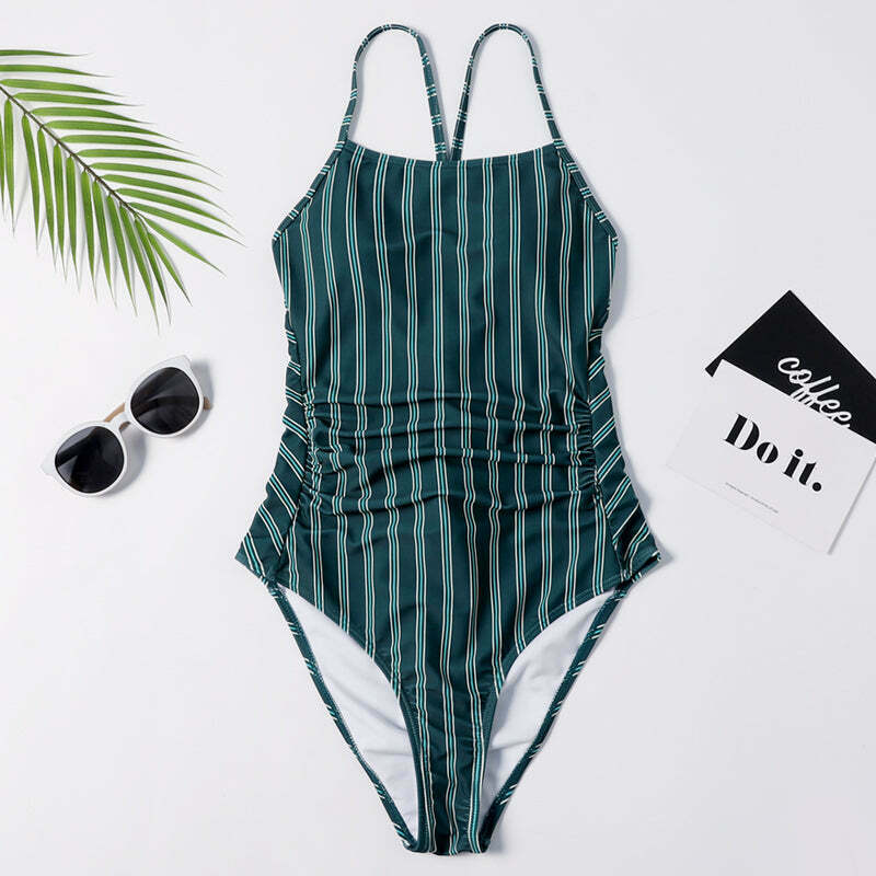 Y2K Striped Lace Up Cami Swimsuit - Coquette Aesthetic Beachwear