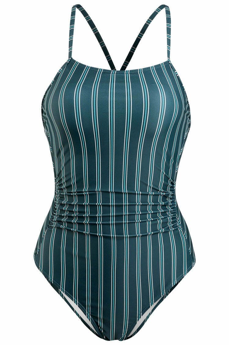 Y2K Striped Lace Up Cami Swimsuit - Coquette Aesthetic Beachwear