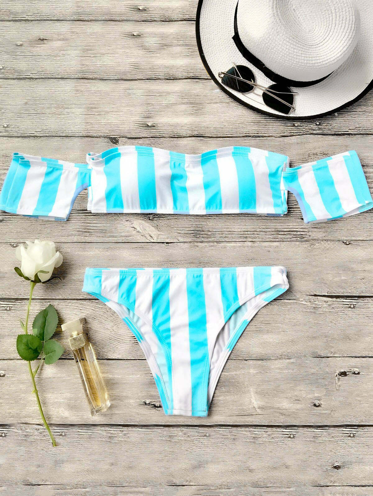 Y2K Striped Off-Shoulder Bikini Set: Coquette Aesthetic, Grunge Style, Pastel Goth, Cute Tops, Cargo