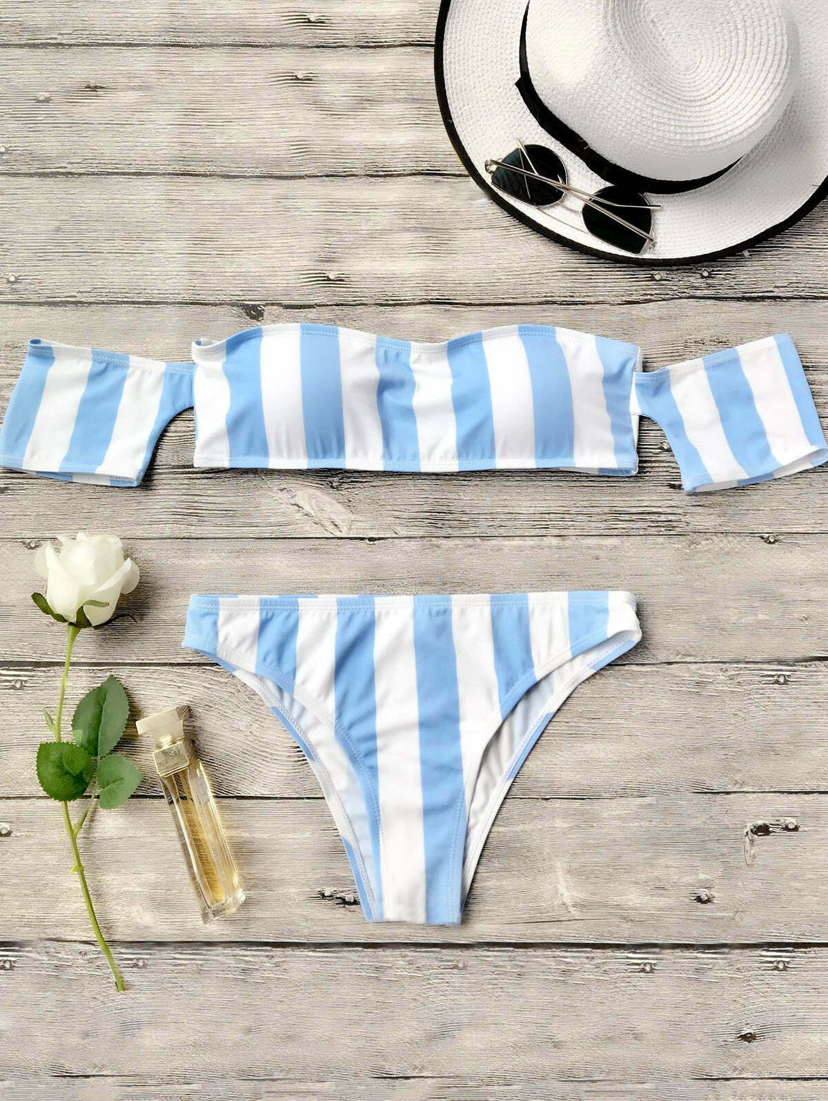 Y2K Striped Off-Shoulder Bikini Set: Coquette Aesthetic, Grunge Style, Pastel Goth, Cute Tops, Cargo