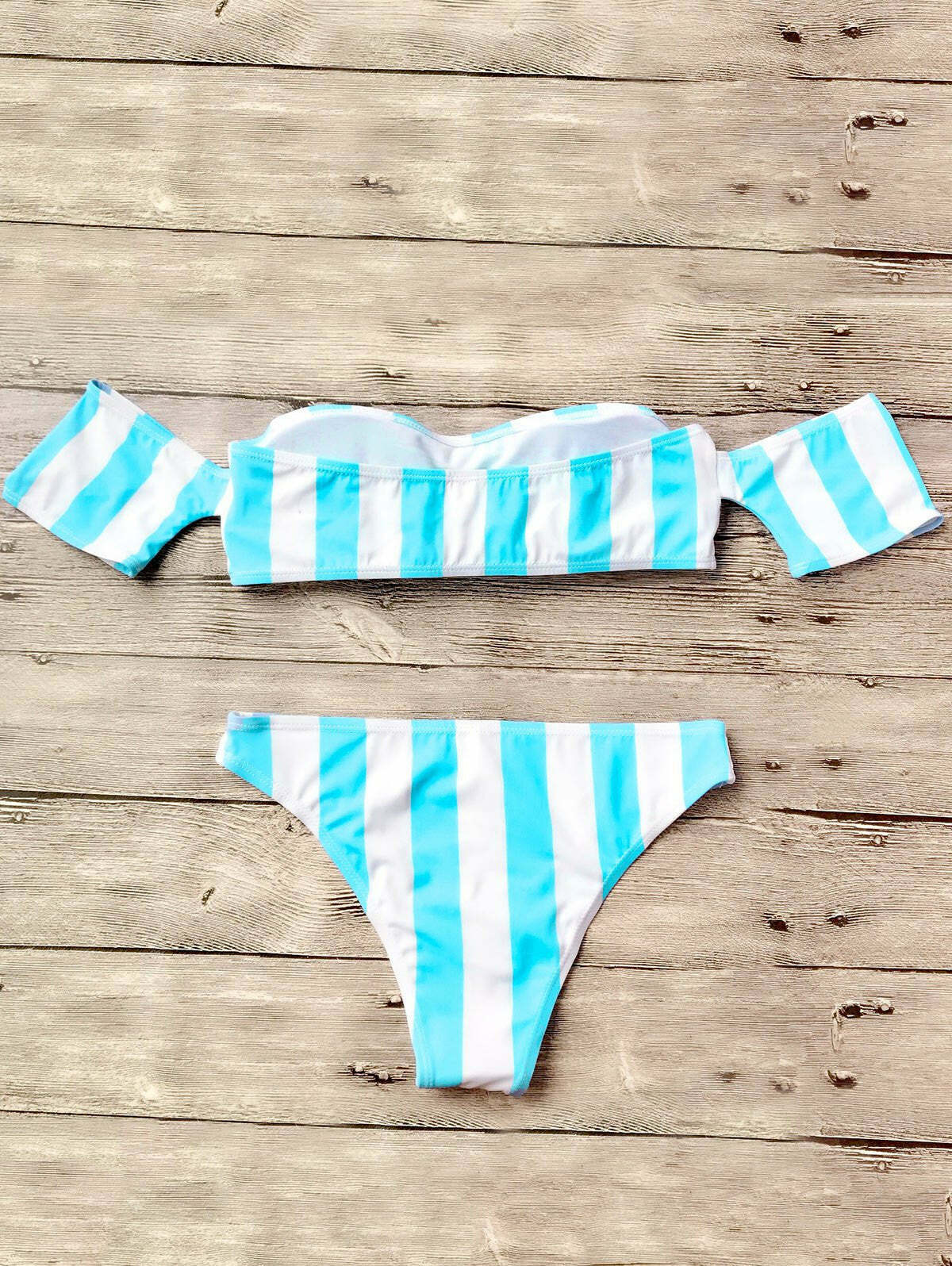 Y2K Striped Off-Shoulder Bikini Set: Coquette Aesthetic, Grunge Style, Pastel Goth, Cute Tops, Cargo