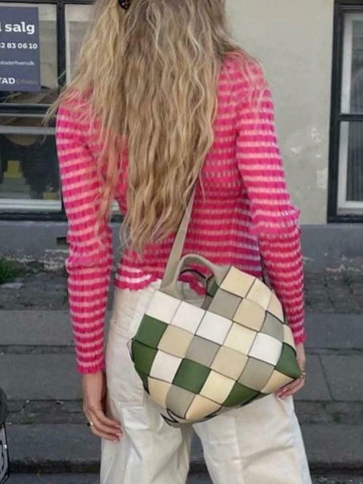 Y2K Striped Ribbed Knit Top: Coquette Grunge Aesthetic with Pastel Goth Influence