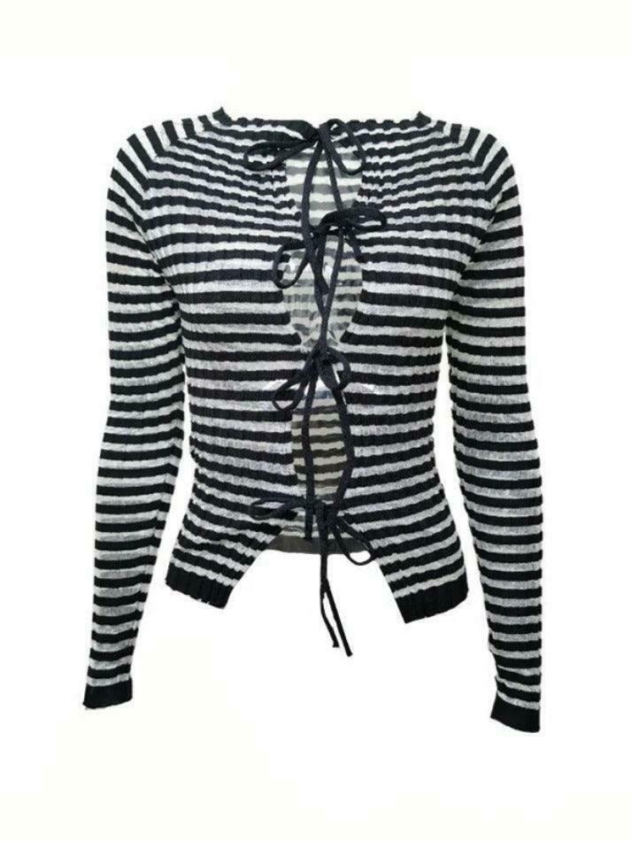 Y2K Striped Ribbed Knit Top: Coquette Grunge Aesthetic with Pastel Goth Influence