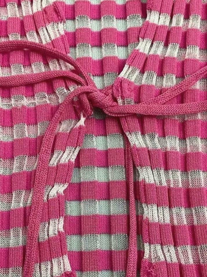 Y2K Striped Ribbed Knit Top: Coquette Grunge Aesthetic with Pastel Goth Influence