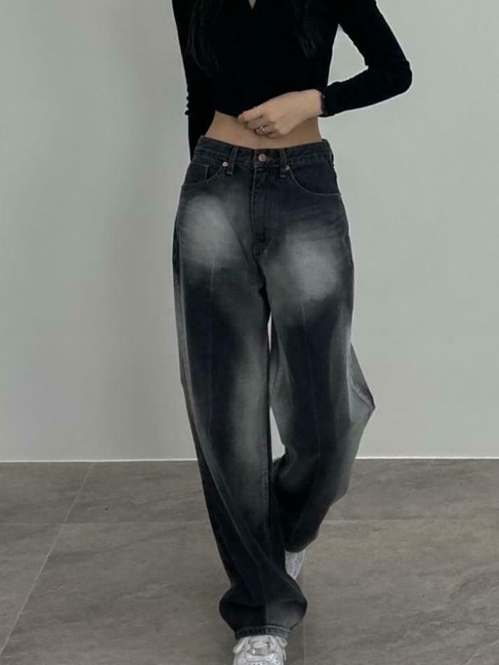 Y2K Style Low Rise Washed Loose-Fit Baggy Jeans - Vintage Aesthetic Denim for Women