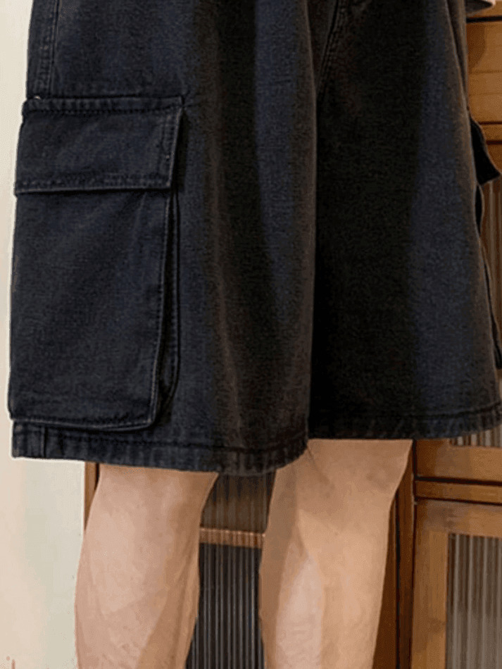 Y2K Style Men's Cargo Denim Shorts - Vintage Aesthetic Grunge Wear