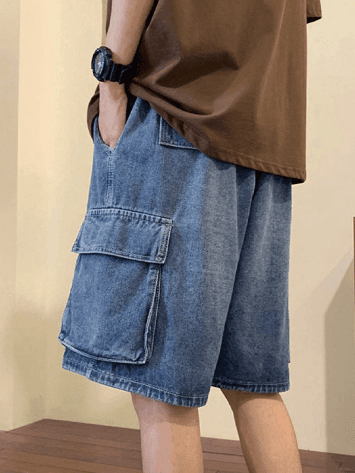Y2K Style Men's Cargo Denim Shorts - Vintage Aesthetic Grunge Wear