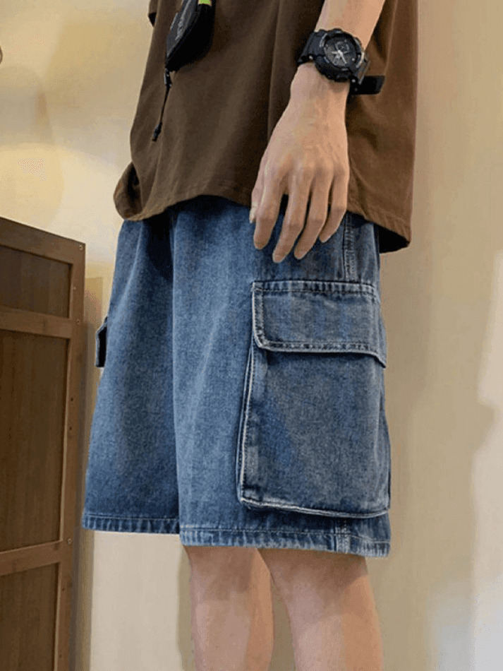 Y2K Style Men's Cargo Denim Shorts - Vintage Aesthetic Grunge Wear