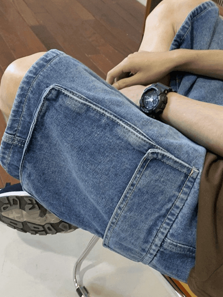 Y2K Style Men's Cargo Denim Shorts - Vintage Aesthetic Grunge Wear