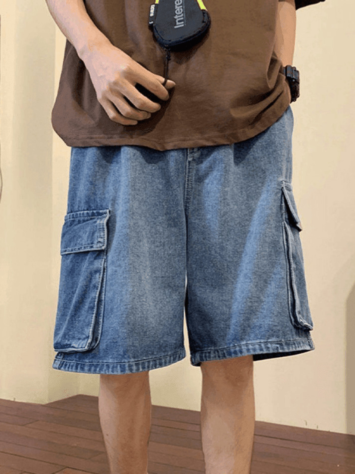 Y2K Style Men's Cargo Denim Shorts - Vintage Aesthetic Grunge Wear