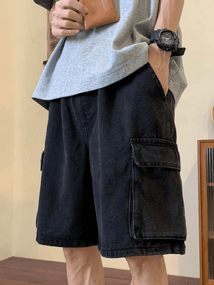 Y2K Style Men's Cargo Denim Shorts - Vintage Aesthetic Grunge Wear