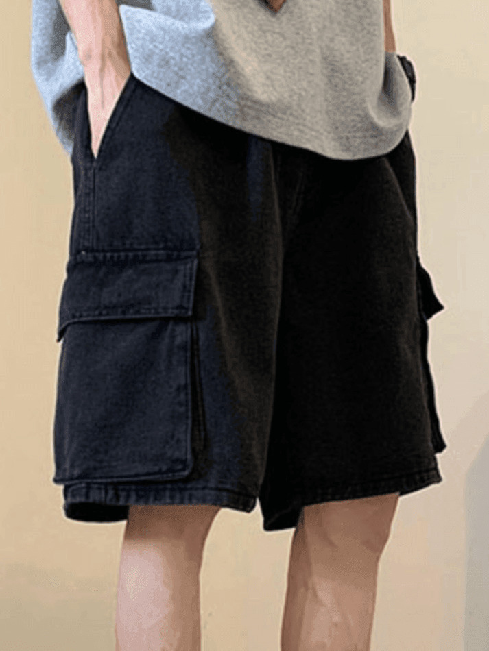 Y2K Style Men's Cargo Denim Shorts - Vintage Aesthetic Grunge Wear