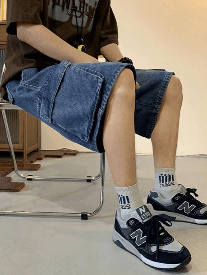 Y2K Style Men's Cargo Denim Shorts - Vintage Aesthetic Grunge Wear