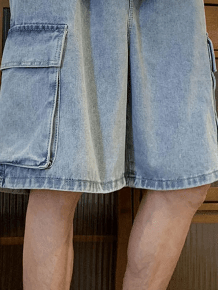 Y2K Style Men's Cargo Denim Shorts - Vintage Aesthetic Grunge Wear