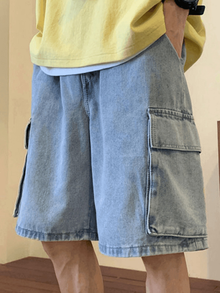 Y2K Style Men's Cargo Denim Shorts - Vintage Aesthetic Grunge Wear