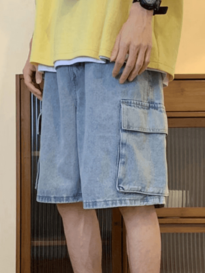 Y2K Style Men's Cargo Denim Shorts - Vintage Aesthetic Grunge Wear