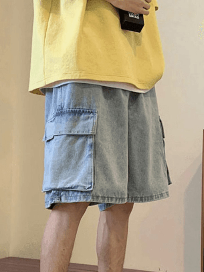 Y2K Style Men's Cargo Denim Shorts - Vintage Aesthetic Grunge Wear