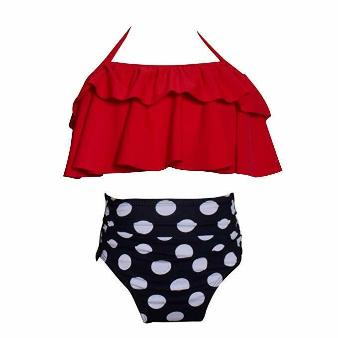 Y2K Style Off-Shoulder Ruffled Crop Bikini Set for Mom and Daughter