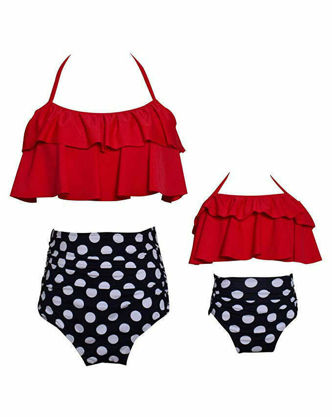 Y2K Style Off-Shoulder Ruffled Crop Bikini Set for Mom and Daughter