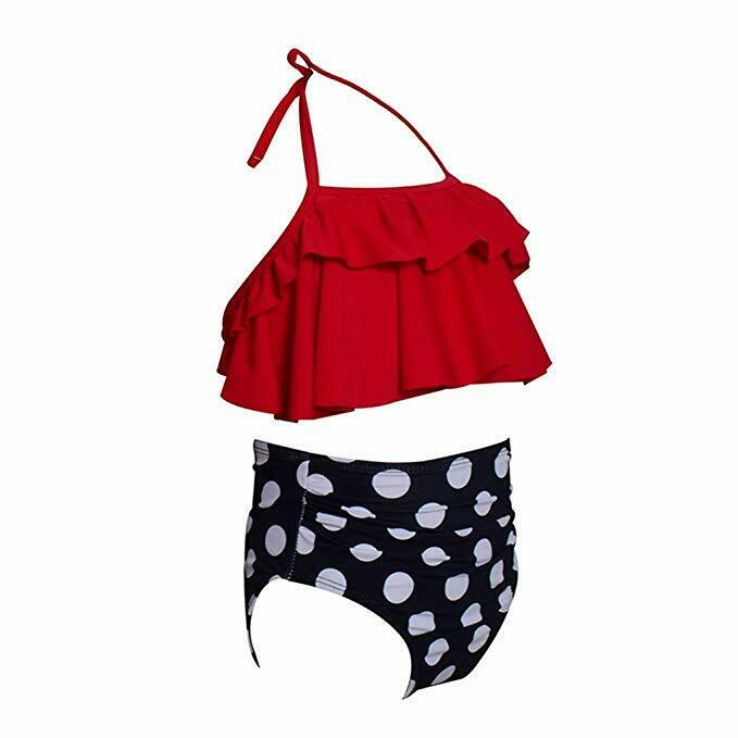 Y2K Style Off-Shoulder Ruffled Crop Bikini Set for Mom and Daughter