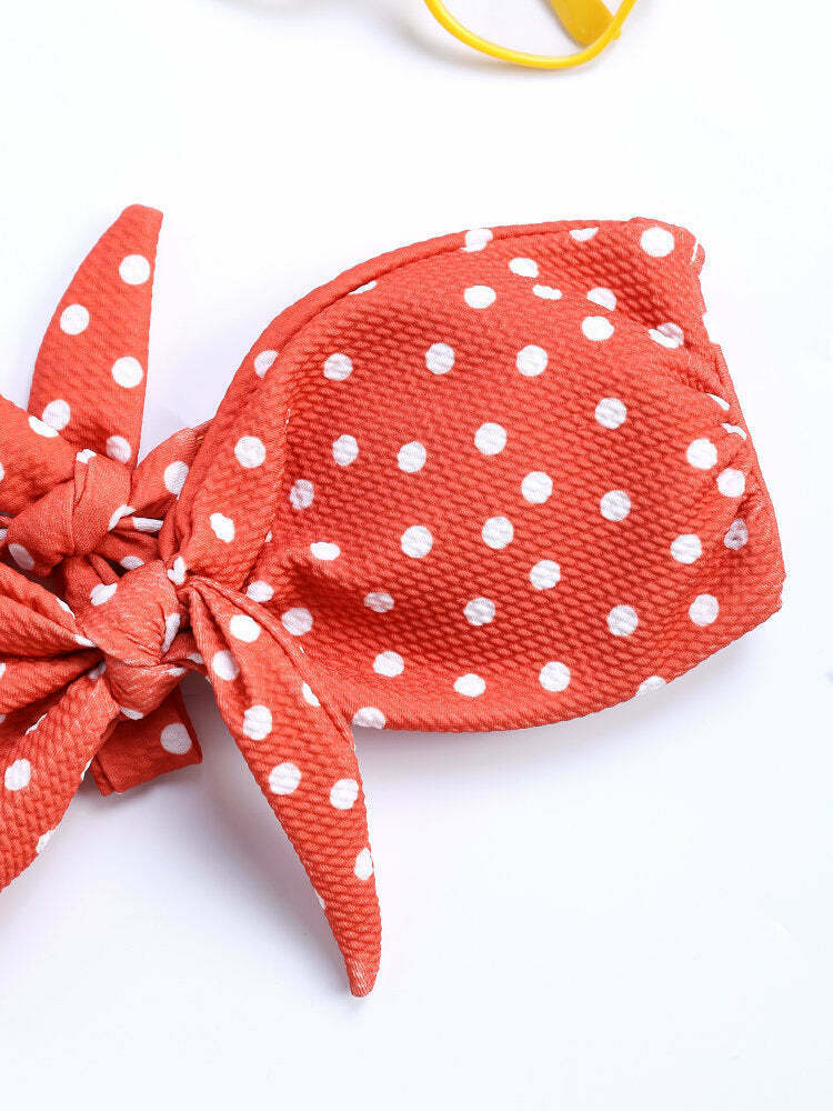 Y2K Style Polka Dot Tie Bikini Swimsuit with Front Bow Detail
