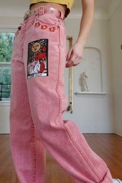 Y2K Sun Tarot Jeans: Coquette Aesthetic Cargo Skirt in Grunge Style with Pastel Goth Vibes
