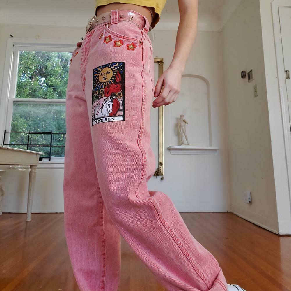 Y2K Sun Tarot Jeans: Coquette Aesthetic Cargo Skirt in Grunge Style with Pastel Goth Vibes