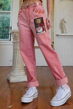 Y2K Sun Tarot Jeans: Coquette Aesthetic Cargo Skirt in Grunge Style with Pastel Goth Vibes