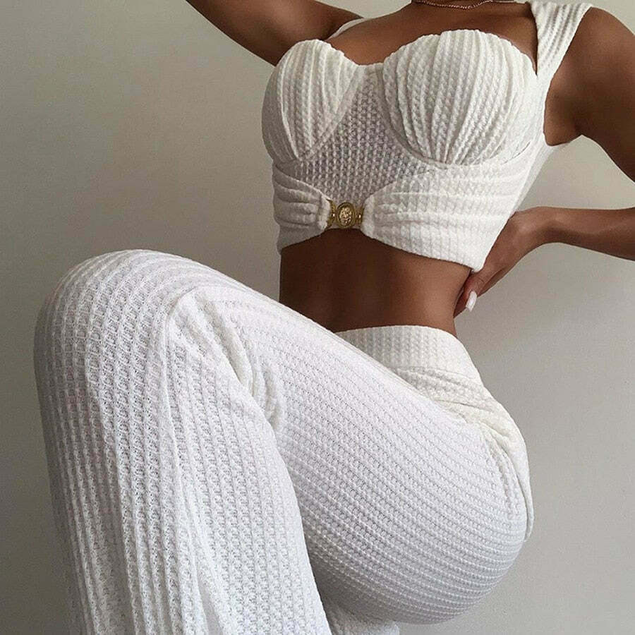 Y2K Sweetheart Flared Pants Set & Matching Top: Coquette Aesthetic Outfit for Women