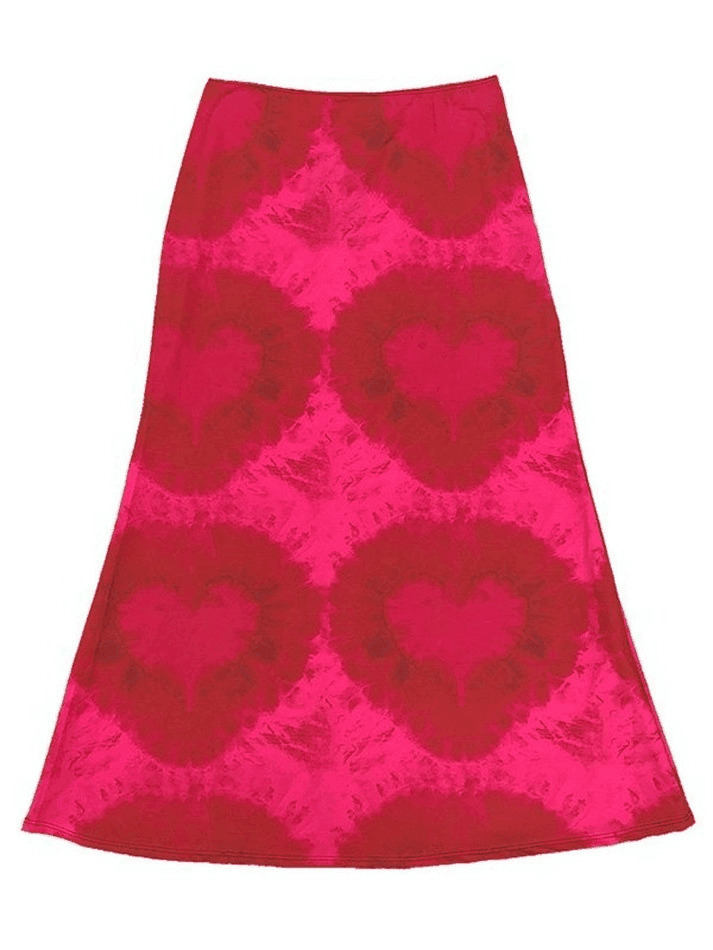 Y2K Tie-Dye Heart Wrap Midi Skirt - Coquette Grunge Aesthetic