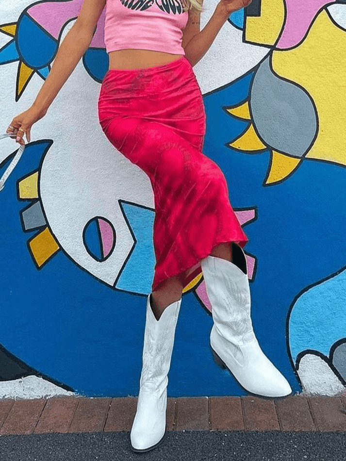 Y2K Tie-Dye Heart Wrap Midi Skirt - Coquette Grunge Aesthetic