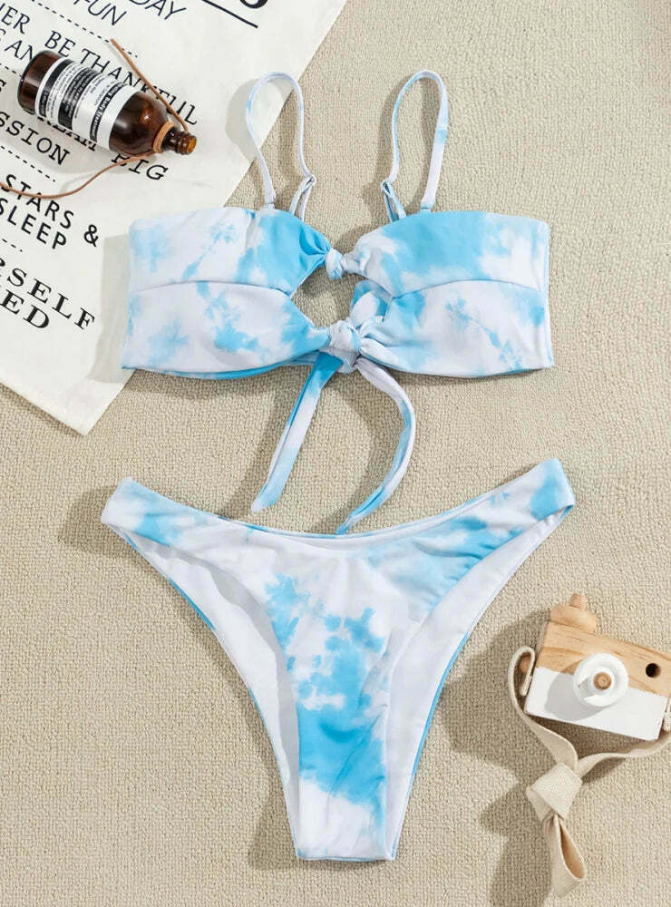 Y2K Tie-Dyed Split Bikini: Coquette Aesthetic Grunge Style for Women