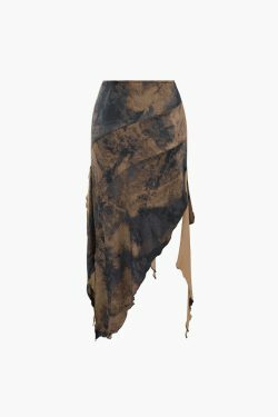 Y2K Tie Dye Asymmetric Ruffle Hem Skirt - Coquette Aesthetic Grunge Style Fashion